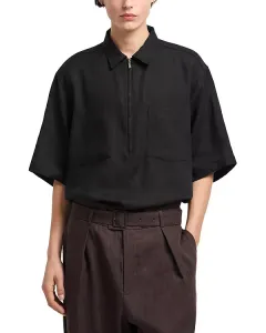 Поло-Рубашка из льна на молнии, стандартного кроя. Emporio Armani, черный