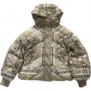 Hermes Пуховая куртка женская, бежевая, с капюшоном, средней высоты