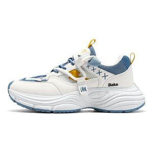 BAKE Дышащие устойчивые к истиранию нескользящие массивные низкие кроссовки мужские бело-синие, цвет White Blue