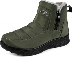 Женские зимние сапоги с меховой подкладкой, боковой молнией, водонепроницаемые, противоскользящие, легкие, короткие ботильоны, удобная обувь для прогулок на улице QIJOZXN, Green