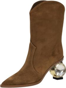 Женские элегантные ботильоны YDN, зауженный закрытый носок, с разрезом V, на пуговицах, со стразами, массивный средний каблук, для вечеринок и повседневной носки, размеры 4-15 US, Brown