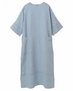 Платье из камбриковой льняной ткани с двойной вышивкой пико Plain People, цвет Saxophone