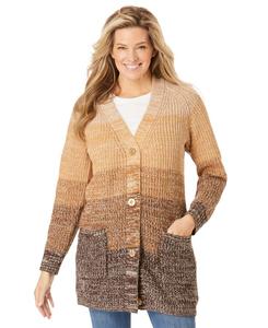 Кардиган-шейкер с градиентным переходом цвета для полных женщин Woman Within, Khaki ombre
