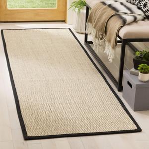 Ковер-дорожка SAFAVIEH, 77 x 305 см, Natural Fiber Collection - Marble & Black, Sisal, плетеный дизайн с бордюром (NF143A)
