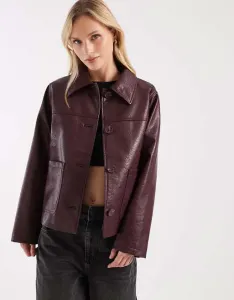 Бордовая кожаная куртка Харрингтон ASOS DESIGN Petite