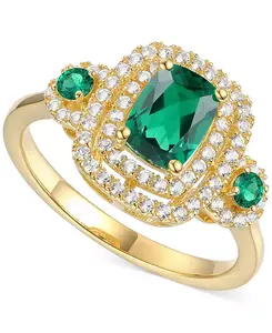 Кольцо с тремя камнями (в том числе с дополнительными драгоценными камнями) и двойным ореолом из выращенного в лаборатории изумруда (7/8 карата tw) и выращенного в лаборатории белого сапфира (1/3 карата tw) Macy'S, emerald