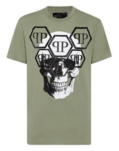 Футболка с круглым вырезом SS Stones Skull PHILIPP PLEIN, цвет military