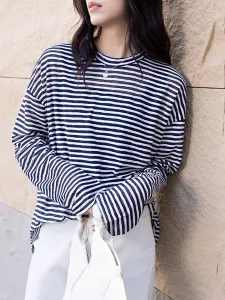 Полосатая длинная футболка Doux Belle, цвет Navy