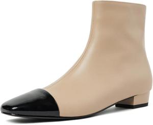 Женские ботильоны TinaCus с боковой молнией, плоским каблуком, носком с перекрещенной отделкой, выполненные вручную из натуральной кожи, Apricot