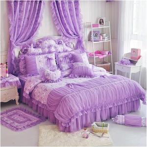 MAIYO Комплект постельного белья MaiyO из 100% хлопка с фиолетовым цветочным принтом и кружевной отделкой Purple