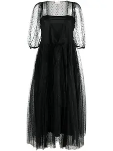 Платье миди из тюля с короткими рукавами RED Valentino, черный