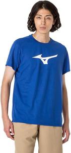 Тренировочная футболка с коротким рукавом и большим логотипом, влагоотводящая и быстросохнущая, унисекс, для взрослых Mizuno, синий
