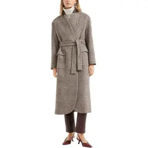 Длинное пальто с поясом Brunello Cucinelli, коричневый