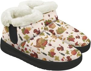 Женские зимние ботинки для Дня Благодарения с меховой подкладкой, легкие, нескользящие, на щиколотку GETELINSENG, Thanksgiving Turkey Pumpkin