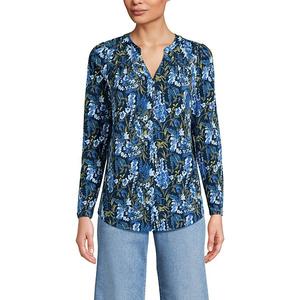 Туника с длинным рукавом и V-образным вырезом Petite Lands' End, Sea Multi Floral