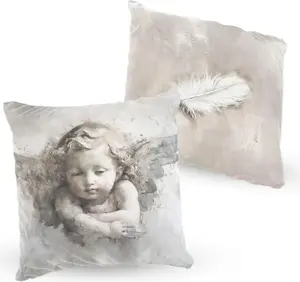 Подушка велюровая PREMIUM с рисунком ангела и перьев, 40 х 40 см, декоративная с наполнителем, для гостиной, спальни или в подарок. 5made