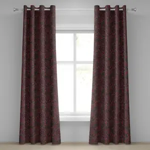 Этническая штора на люверсах ABAKUHAUS, азиатские листья с деталями, южно-восточный мотив с узором пейсли в ретро-стиле, декоративные двухпанельные шторы, 280 x 225 см, бордово-зеленый Abakuhaus