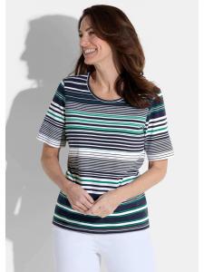 GOLDNER Короткий размер: Футболка изумрудного / темно-синего / белого цвета / с узором