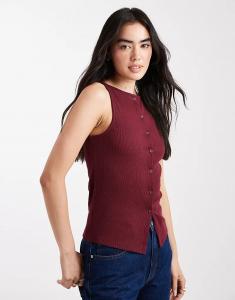 Топ New Look с пуговицами на шее бордового цвета