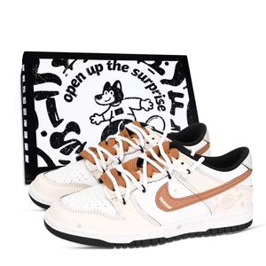 Nike Кроссовки для скейтбординга Dunk Black White, Happiness Planet, устойчивые к истиранию, низкие, унисекс, оранжевые, розовые, белые