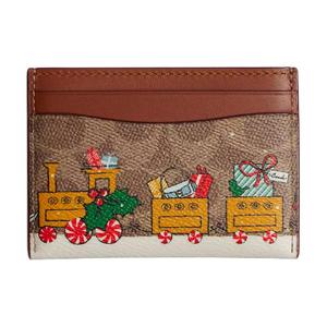 COACH Мини картхолдер из текстиля с покрытием женский бежевый с карамельным, Tan with Caramel