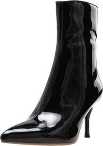 Женские ботильоны до середины икры с заостренным носком на шпильке из лакированной кожи Renessmi, Black 1