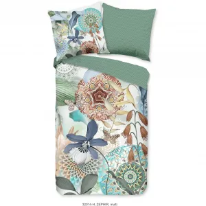 Набедренное двустороннее постельное белье «ЗЕФИР», Мако-сатин, 135х200, молния, двусторонний вид, мандала, цветы, зеленый Hip