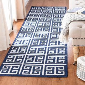 Ковер-дорожка SAFAVIEH, 77 x 275 см, Dhurries Collection Navy/Ivory DHU626D ручной работы плоского плетения из премиальной шерсти и бананового шелка