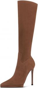 Женские сапоги YDN на высоком каблуке с заостренным носком и высокой голенью, стильные ботфорты для вечеринок и выпускного, размеры 4-15 США, Brown