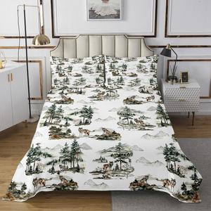 Erosebridal Комплект постельного белья Hunting Wolf Safair с ориентальным акварельным принтом в стиле лесного приключения, Green Black Grey