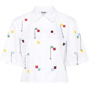 Хлопковая рубашка с бисерной отделкой MSGM, белый
