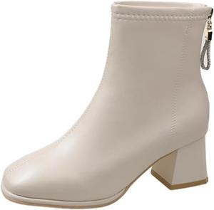 Женские кожаные ботильоны на массивном каблуке с молнией сзади, мягким квадратным носком и платформой, короткие черевики Челси Jefuzh, Beige