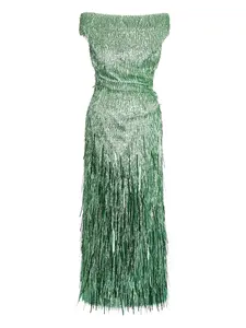 Платье с блестками и бахромой Erdem, зеленый