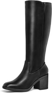 Женские сапоги mysoft выше колена с квадратным носком, массивным каблуком и боковой молнией, Black