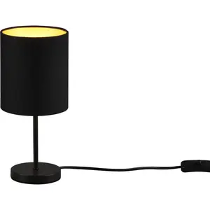 TRIO Leuchten Настольная лампа «Jerry», 1 лампочка, лампочка E14 | Лампы можно менять, настольная лампа 28см, Ø 13см, тканевый абажур черного/золотого цвета, шнуровой выключатель, цвет schwarz matt