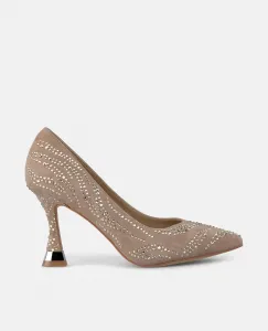 Женские туфли на каблуке с заостренным носком и украшениями из камней Alma en Pena, бежевый