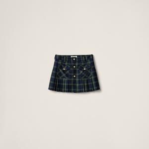 Плиссированная мини-юбка в тартан MIU MIU, зеленый