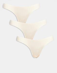 3 Пары бразильских трусиков с кружевной отделкой в нейтральном цвете