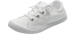 Женские туфли на шнуровке из денима и сетки, повседневные плоские тканевые туфли с круглым носком, дышащие для ходьбы Generic, C03-White