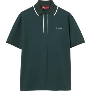 Хлопковая пике поло с вышивкой GUCCI, темно-зеленый