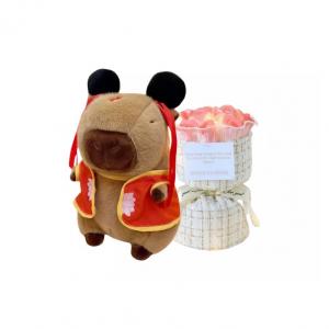 Очаровательная плюшевая игрушка капибара с косичками, милое сердечко, высота 12см/23см LALABABY, Capybara Lychee Bouquet