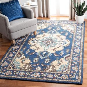 SAFAVIEH Antiquity Collection ковер, 153 x 244 см, Blue & Ivory, ручной работы традиционный восточный шерстяной, идеально для помещений с высокой проходимостью в гостиной, спальне (AT520M)