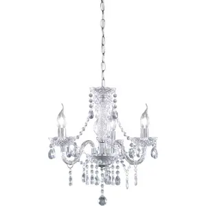 Люстра REALITY, светильник E14, подвесной, на 3 лампы, с прозрачными акриловыми подвесками, Ø 46 см Reality Leuchten, серебристый