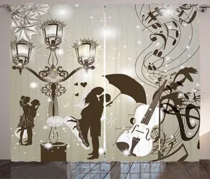 Штора ABAKUHAUS "Валентайн в деревенском стиле", "Целующиеся пары", "Музыка", универсальная, для гостиной, с петлями и крючками, 280 x 245 см, цвет "Пыльный темно-серый" Abakuhaus
