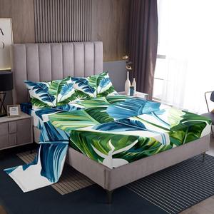 Erosebridal Комплект постельного белья Hawaii с тропическим листовым принтом из мягкого дышащего материала, Cream Cyan Green