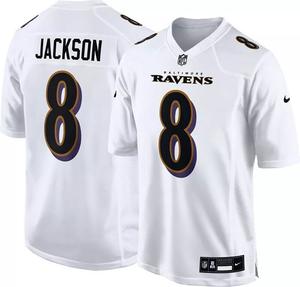 Мужское белое игровое джерси Nike Baltimore Ravens Lamar Jackson #8