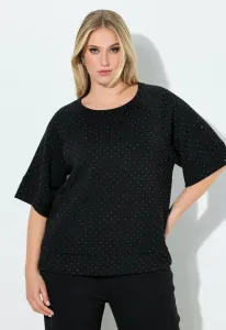 Футболка с коротким рукавом и принтом из страз. Ulla Popken, Black