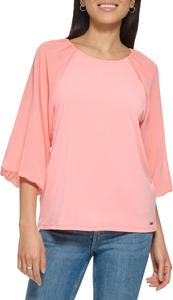 Женская блузка Calvin Klein свободного кроя из матового джерси с рукавами-фонариками и комбинированным кроем, Peach