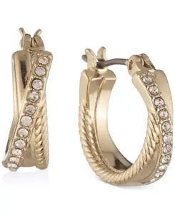 Маленькие серьги-кольца из витой веревки с паве, перекрещивающиеся, 0,6 дюйма Lauren Ralph Lauren, gold