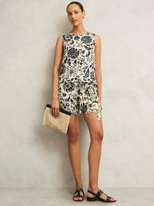 Топ Maura Botanical из чистого льна Hobbs, Cream/Navy